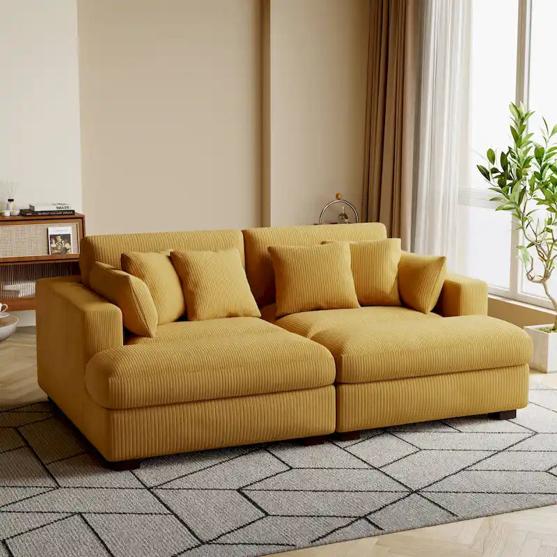 Divano sezionale modulare in velluto a coste Navaeh, divano grande con chaise longue letto