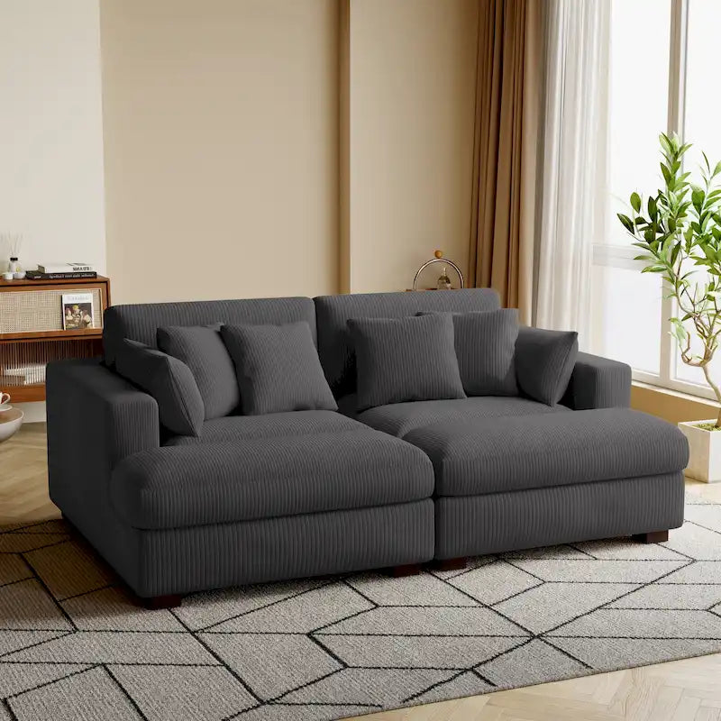 Divano sezionale modulare in velluto a coste Navaeh, divano grande con chaise longue letto