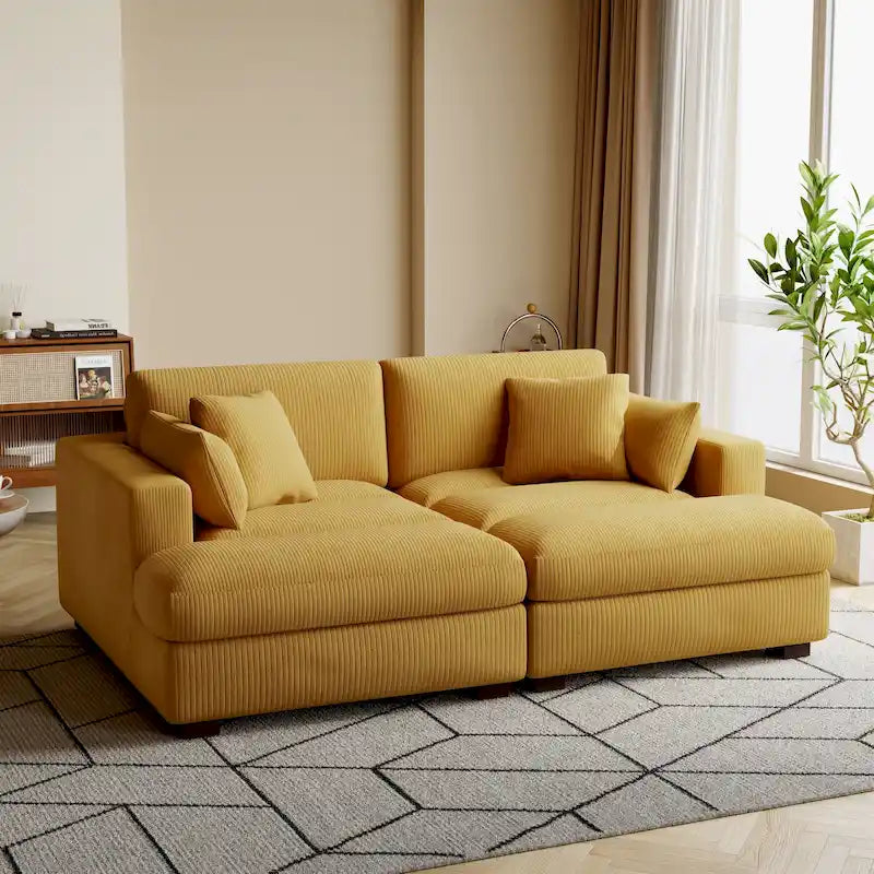 Divano sezionale modulare in velluto a coste Navaeh, divano grande con chaise longue letto