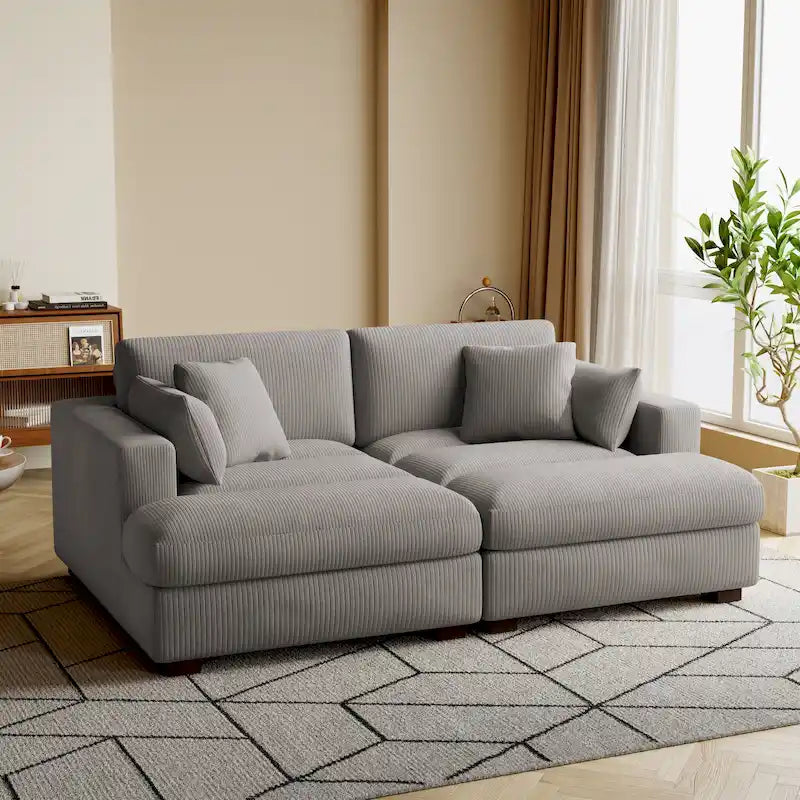 Divano sezionale modulare in velluto a coste Navaeh, divano grande con chaise longue letto