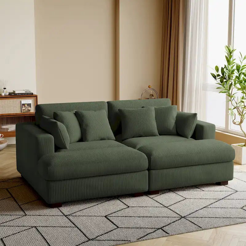 Divano sezionale modulare in velluto a coste Navaeh, divano grande con chaise longue letto