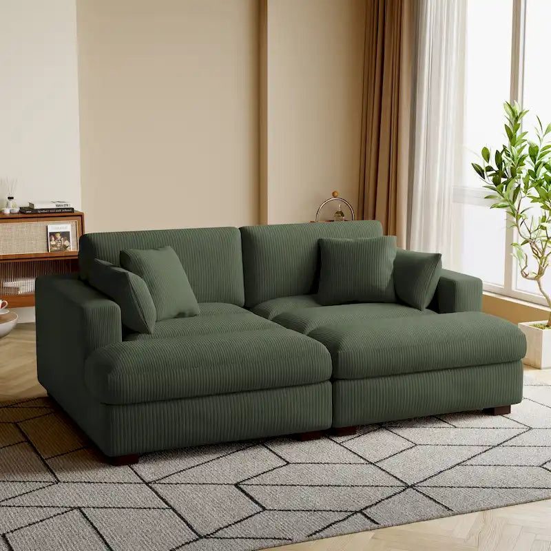 Divano sezionale modulare in velluto a coste Navaeh, divano grande con chaise longue letto
