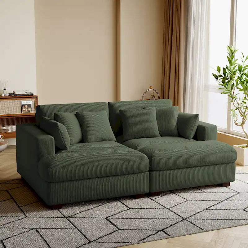 Divano sezionale modulare in velluto a coste Navaeh, divano grande con chaise longue letto