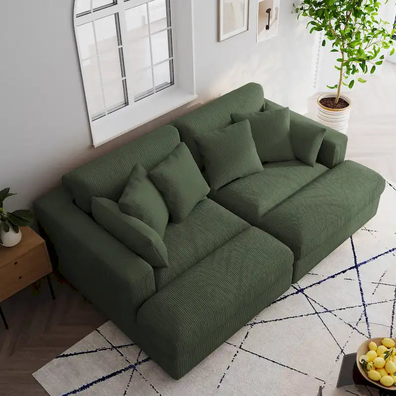 Divano sezionale modulare in velluto a coste Navaeh, divano grande con chaise longue letto
