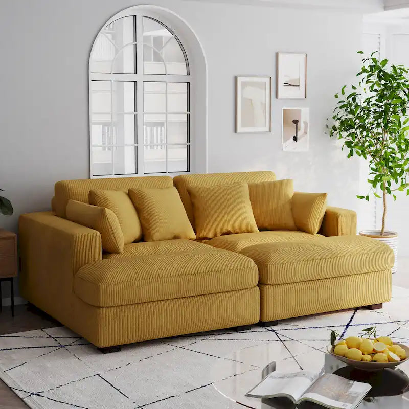 Divano sezionale modulare in velluto a coste Navaeh, divano grande con chaise longue letto