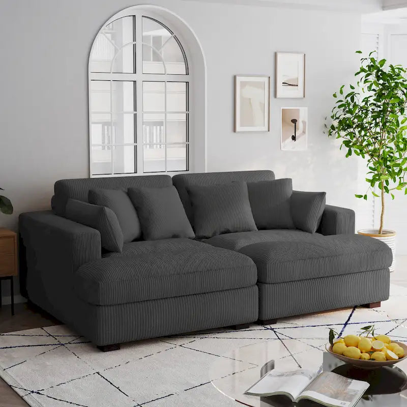 Divano sezionale modulare in velluto a coste Navaeh, divano grande con chaise longue letto