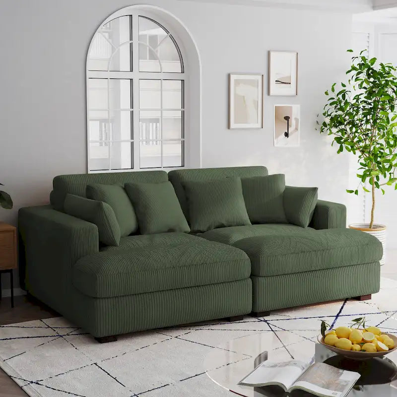 Divano sezionale modulare in velluto a coste Navaeh, divano grande con chaise longue letto