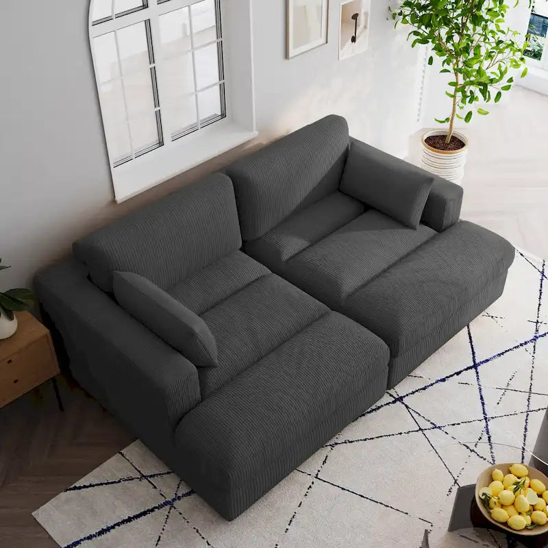 Divano sezionale modulare in velluto a coste Navaeh, divano grande con chaise longue letto