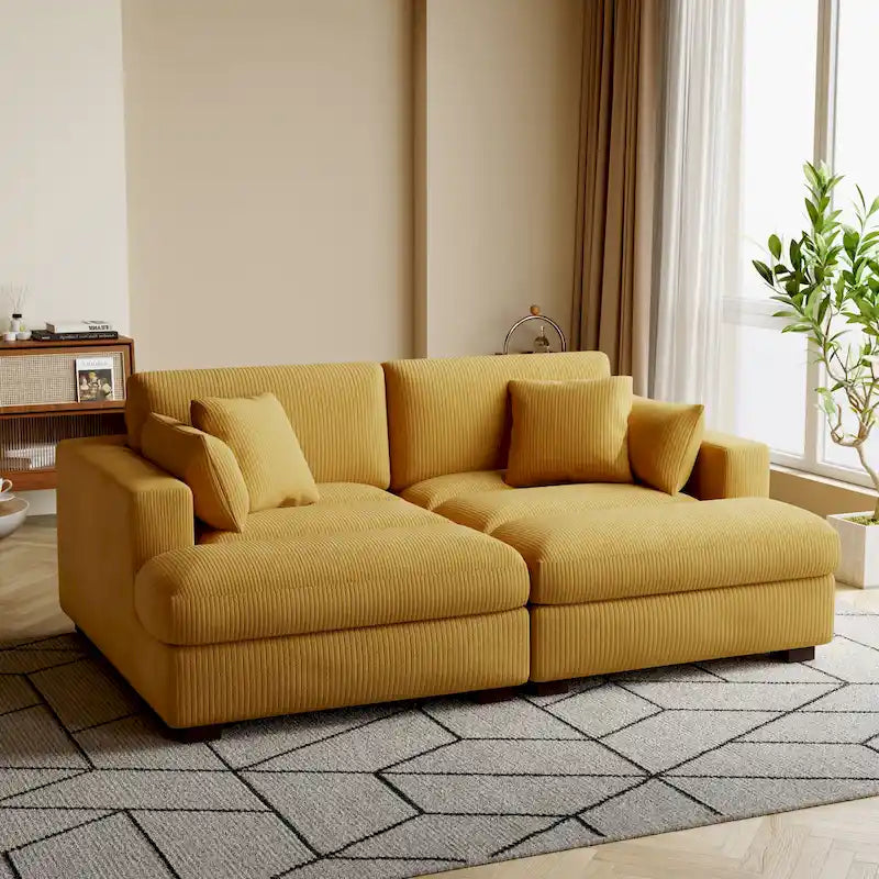 Divano sezionale modulare in velluto a coste Navaeh, divano grande con chaise longue letto
