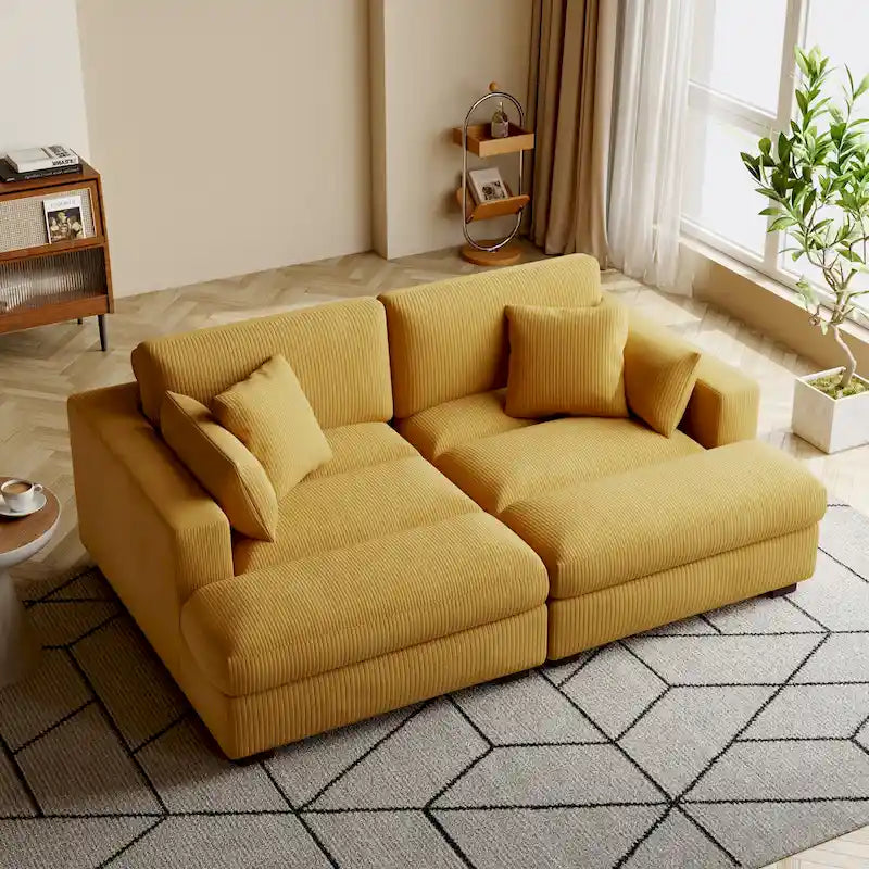 Divano sezionale modulare in velluto a coste Navaeh, divano grande con chaise longue letto