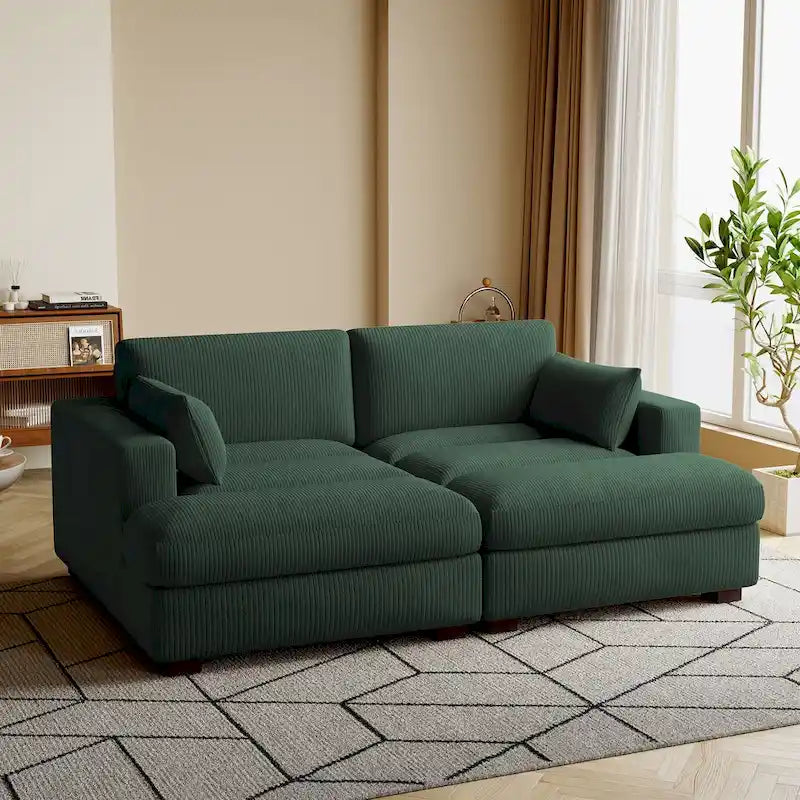 Divano sezionale modulare in velluto a coste Navaeh, divano grande con chaise longue letto
