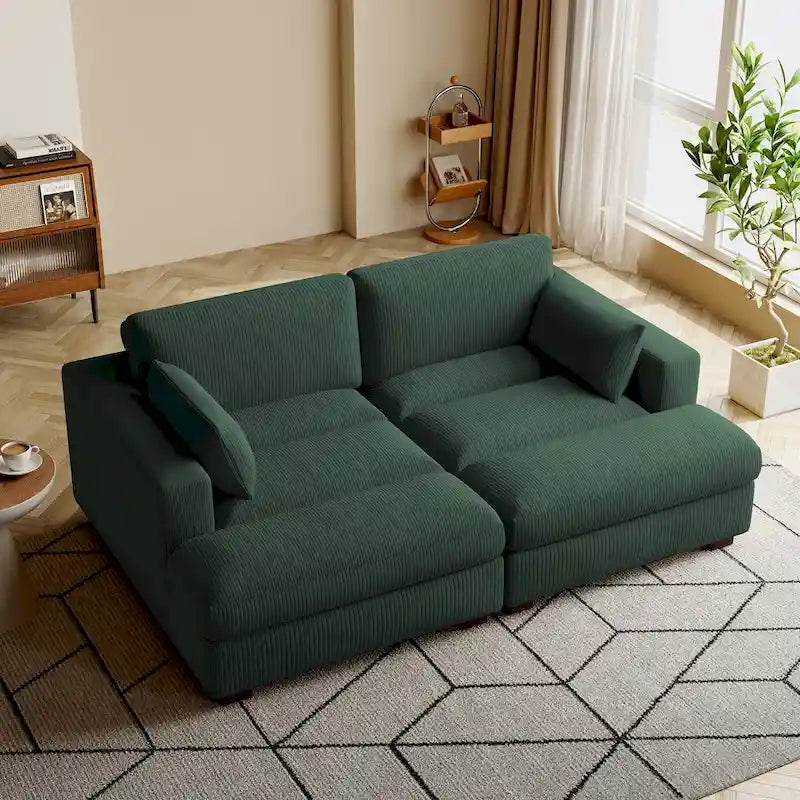 Divano sezionale modulare in velluto a coste Navaeh, divano grande con chaise longue letto