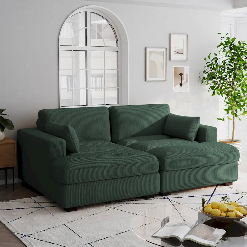Divano sezionale modulare in velluto a coste Navaeh, divano grande con chaise longue letto