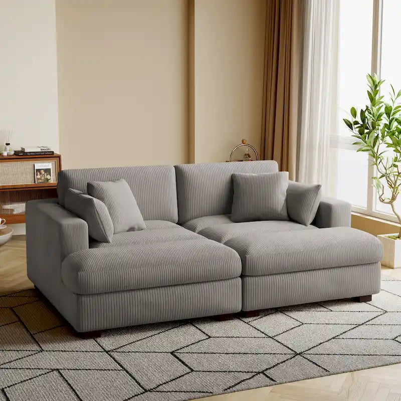 Divano sezionale modulare in velluto a coste Navaeh, divano grande con chaise longue letto