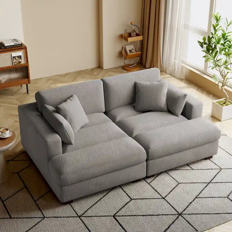 Divano sezionale modulare in velluto a coste Navaeh, divano grande con chaise longue letto