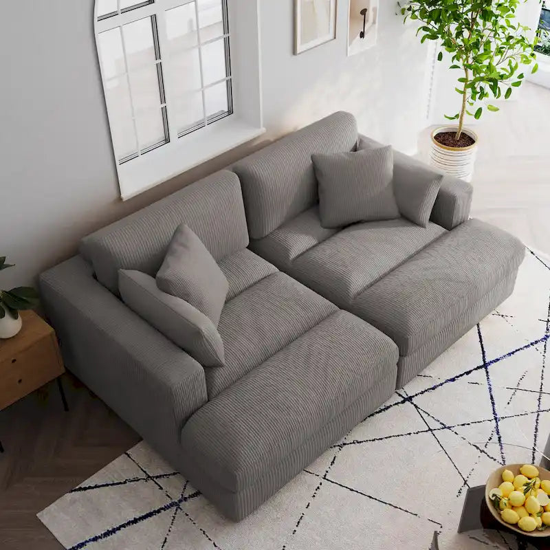 Divano sezionale modulare in velluto a coste Navaeh, divano grande con chaise longue letto