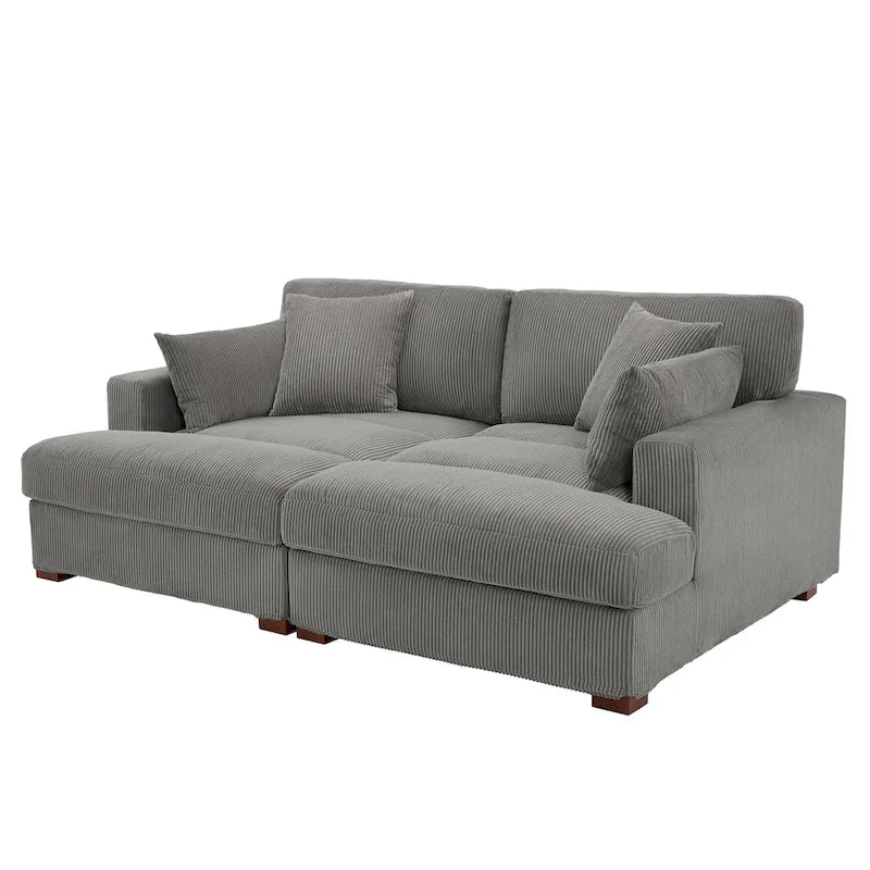 Divano sezionale modulare in velluto a coste Navaeh, divano grande con chaise longue letto