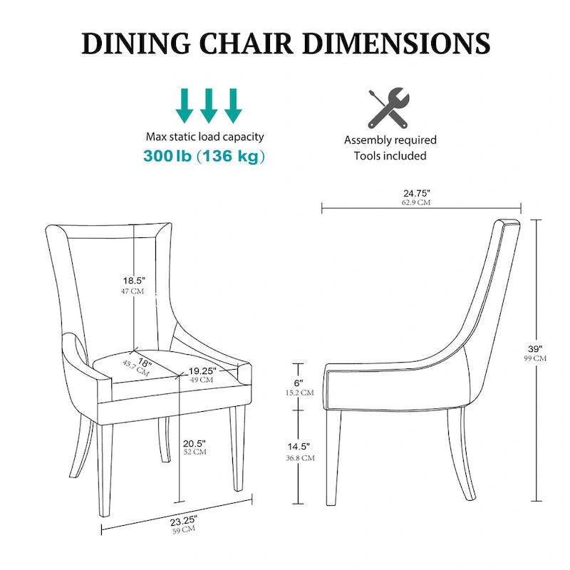 Sedie imbottite da pranzo con gambe in legno, set da 2 – Sedie moderne da cucina