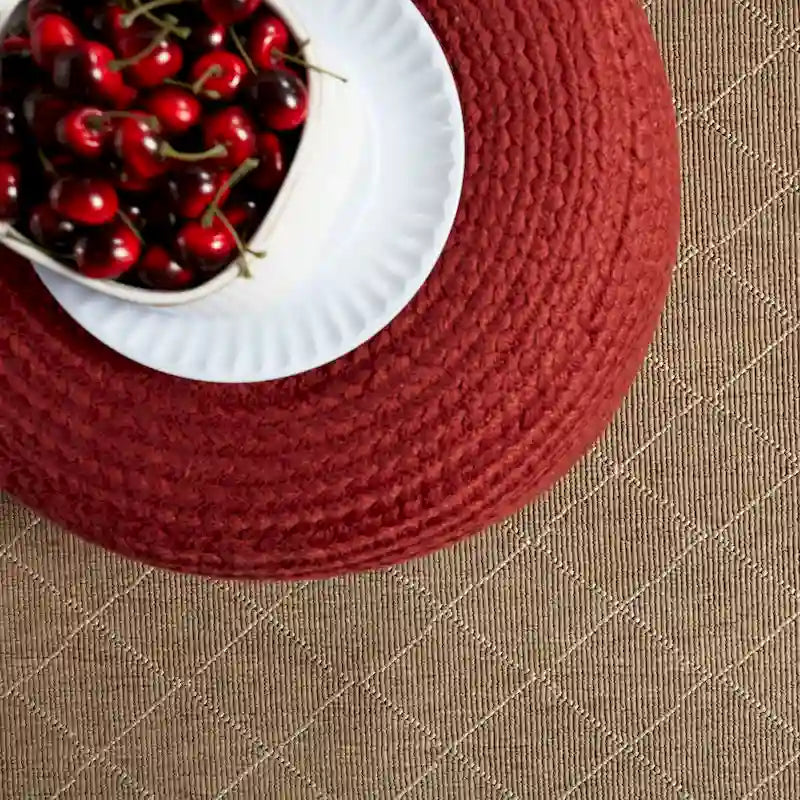 Pouf ottomano rotondo in poliestere da interno/esterno – Poggiapiedi 18x18x12