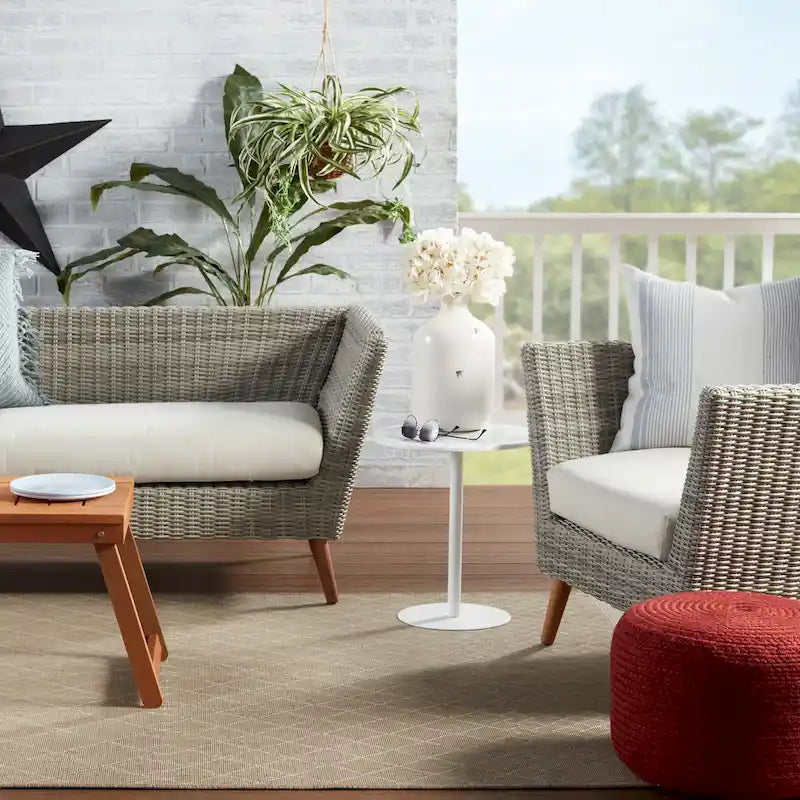 Pouf ottomano rotondo in poliestere da interno/esterno – Poggiapiedi 18x18x12
