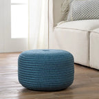 Pouf ottomano rotondo in poliestere da interno/esterno – Poggiapiedi 18x18x12