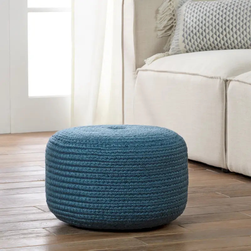 Pouf ottomano rotondo in poliestere da interno/esterno – Poggiapiedi 18x18x12