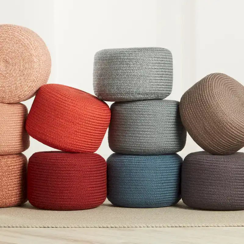 Pouf ottomano rotondo in poliestere da interno/esterno – Poggiapiedi 18x18x12