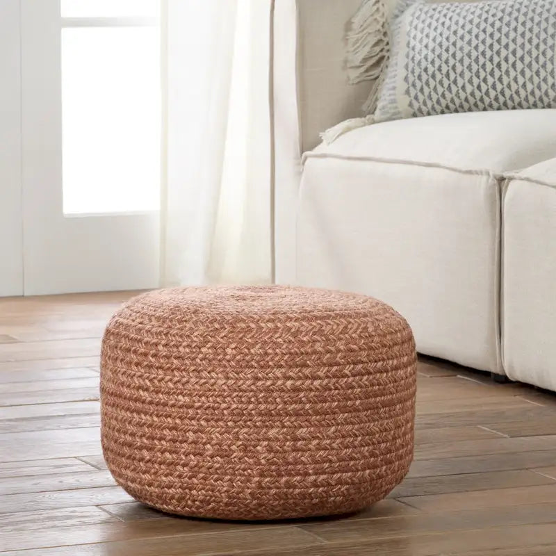 Pouf ottomano rotondo in poliestere da interno/esterno – Poggiapiedi 18x18x12