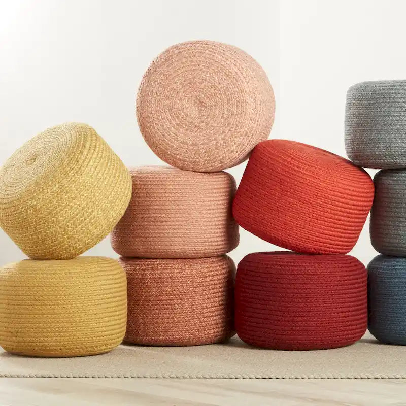 Pouf ottomano rotondo in poliestere da interno/esterno – Poggiapiedi 18x18x12