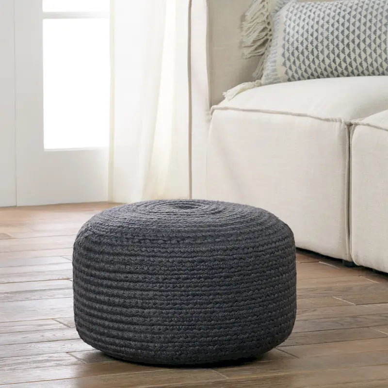 Pouf ottomano rotondo in poliestere da interno/esterno – Poggiapiedi 18x18x12