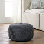Pouf ottomano rotondo in poliestere da interno/esterno – Poggiapiedi 18x18x12