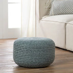 Pouf ottomano rotondo in poliestere da interno/esterno – Poggiapiedi 18x18x12