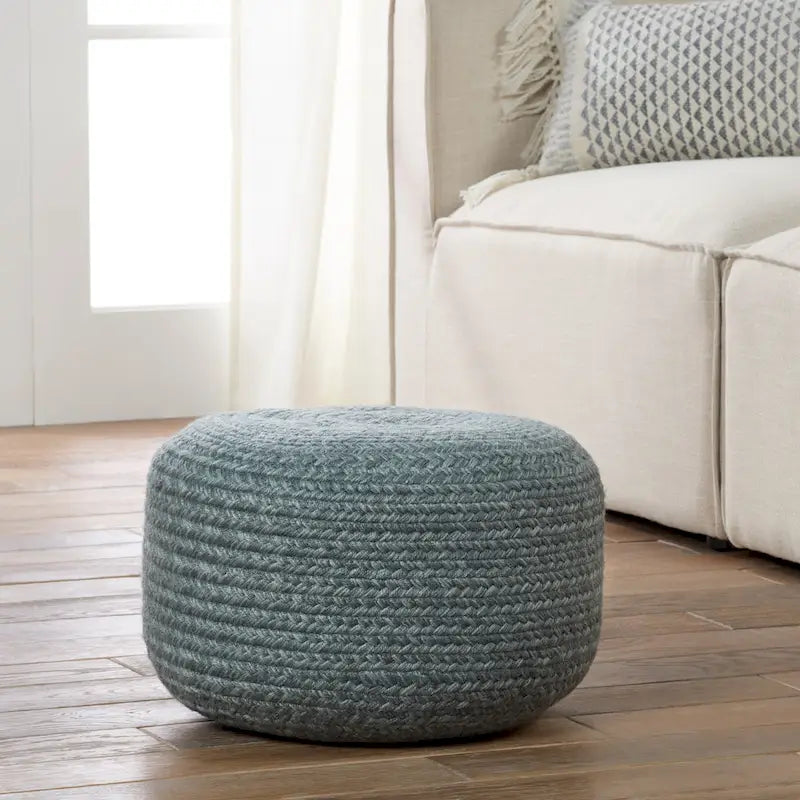 Pouf ottomano rotondo in poliestere da interno/esterno – Poggiapiedi 18x18x12