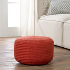 Pouf ottomano rotondo in poliestere da interno/esterno – Poggiapiedi 18x18x12