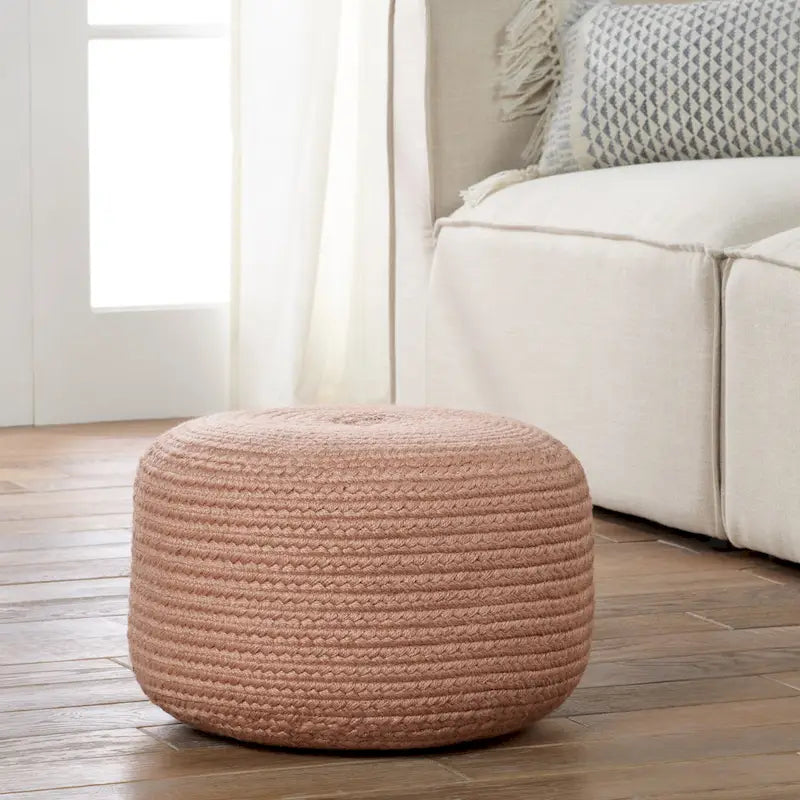 Pouf ottomano rotondo in poliestere da interno/esterno – Poggiapiedi 18x18x12