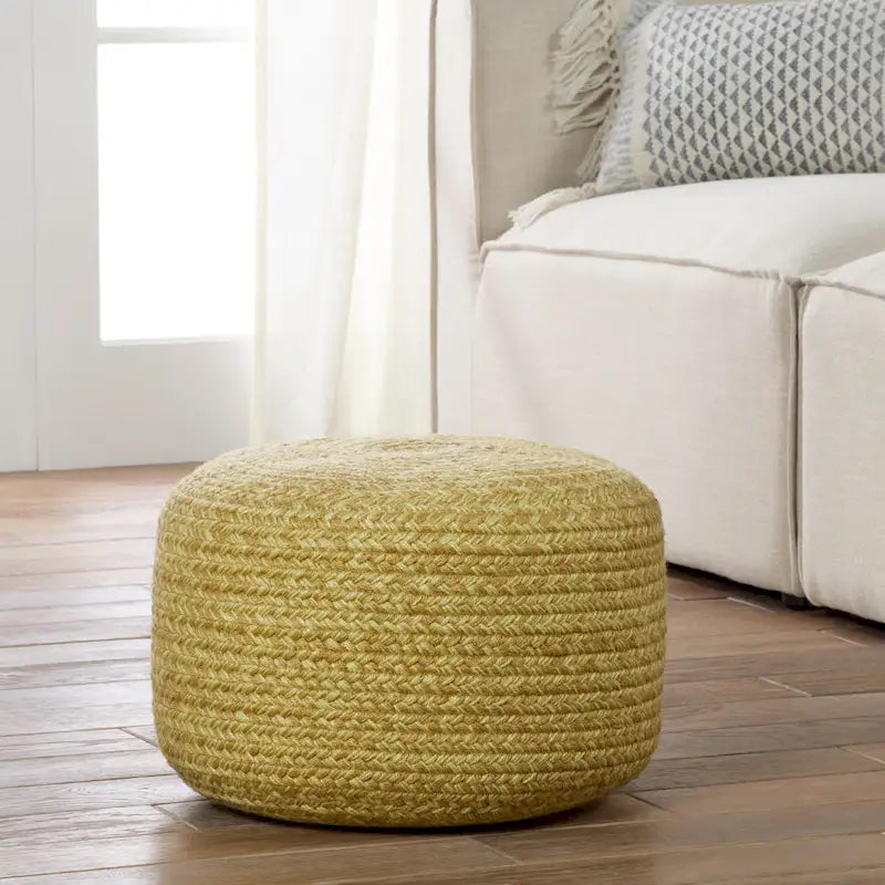 Pouf ottomano rotondo in poliestere da interno/esterno – Poggiapiedi 18x18x12