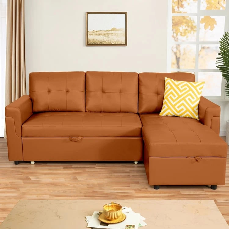 Divano sezionale reversibile con letto estraibile, chaise longue con contenitore nascosto, gambe durevoli,