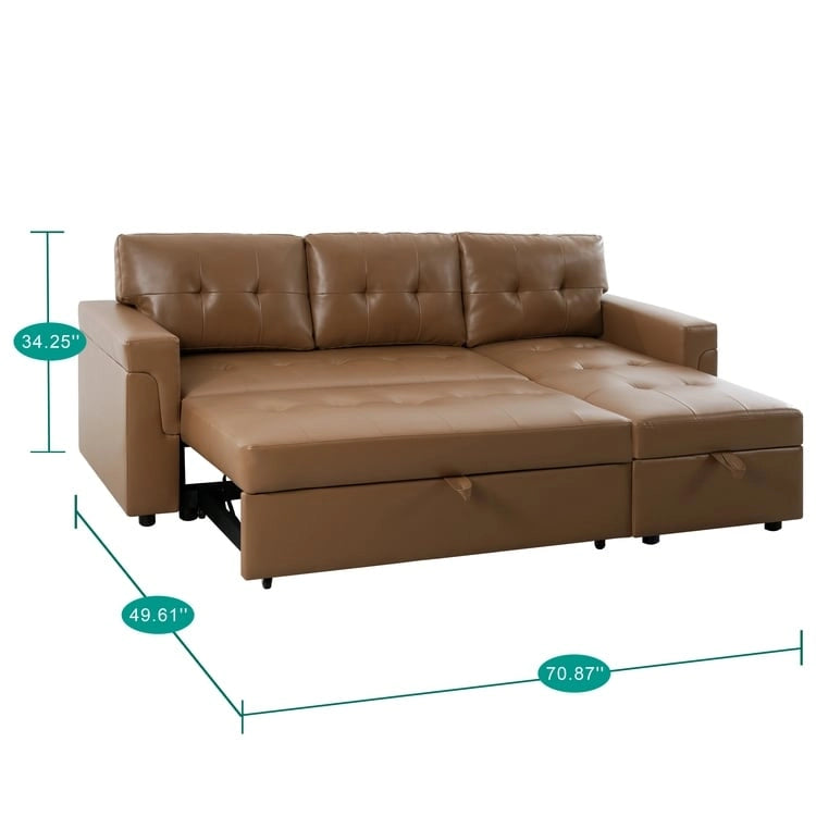 Divano sezionale reversibile con letto estraibile, chaise longue con contenitore nascosto, gambe durevoli,