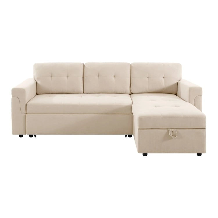 Divano sezionale reversibile con letto estraibile, chaise longue con contenitore nascosto, gambe durevoli,