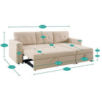 Divano sezionale reversibile con letto estraibile, chaise longue con contenitore nascosto, gambe durevoli,