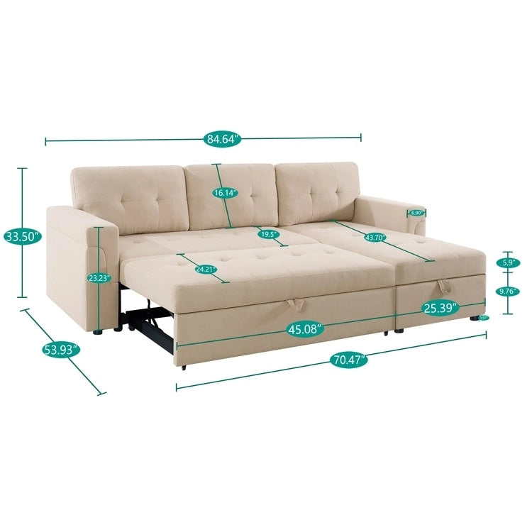 Divano sezionale reversibile con letto estraibile, chaise longue con contenitore nascosto, gambe durevoli,