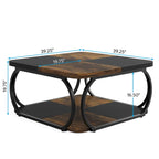 Tavolino da caffè quadrato a 2 ripiani con mensola portaoggetti, tavolino basso da 99 cm in legno stile farmhouse per soggiorno moderno