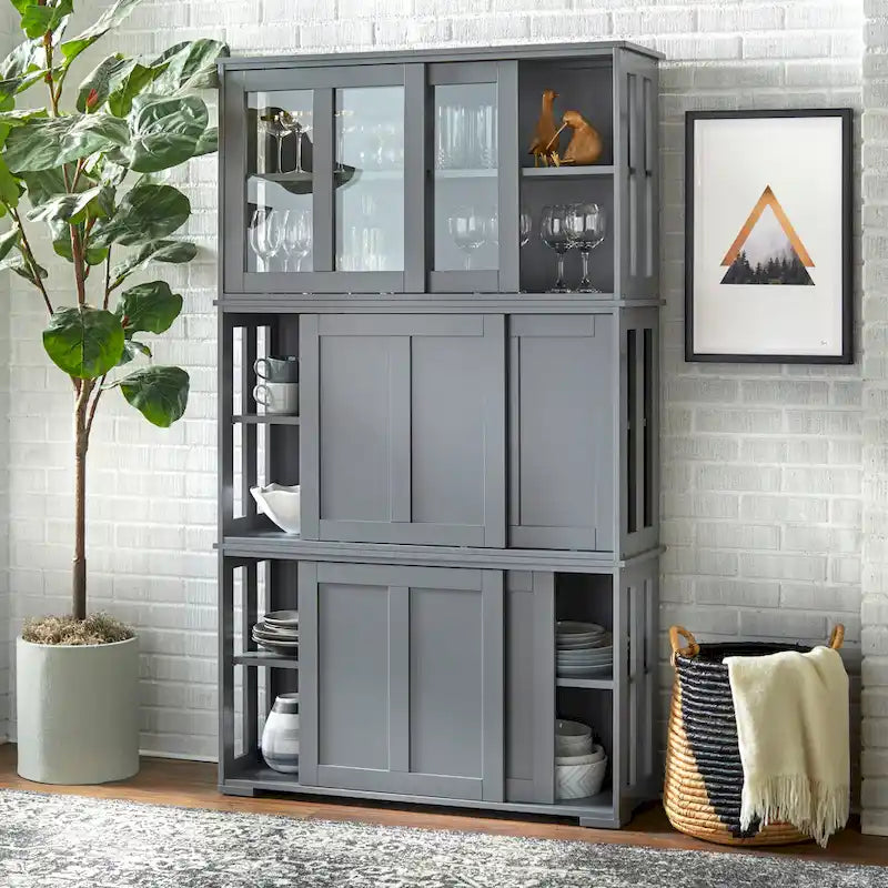 Mobile Contenitore con Ante Scorrevoli Impilabile – Credenza per Sala da Pranzo