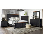 Set camera da letto rustico da 4 pezzi – Letto, cassettiera, specchio e comodino