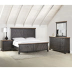 Set camera da letto rustico da 4 pezzi – Letto, cassettiera, specchio e comodino