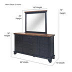 Set camera da letto rustico da 4 pezzi – Letto, cassettiera, specchio e comodino