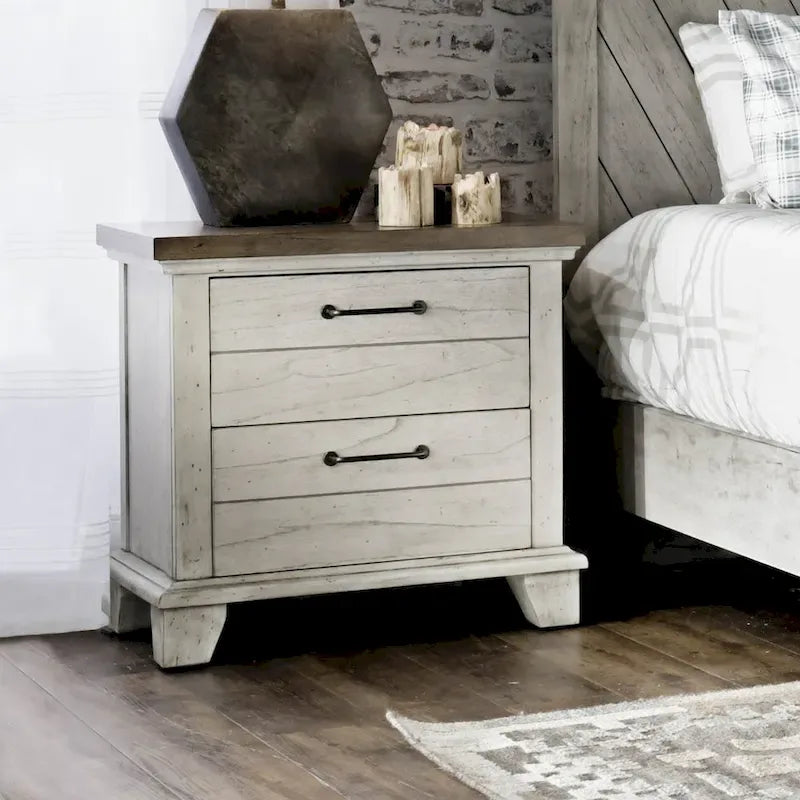 Set camera da letto rustico da 4 pezzi – Letto, cassettiera, specchio e comodino