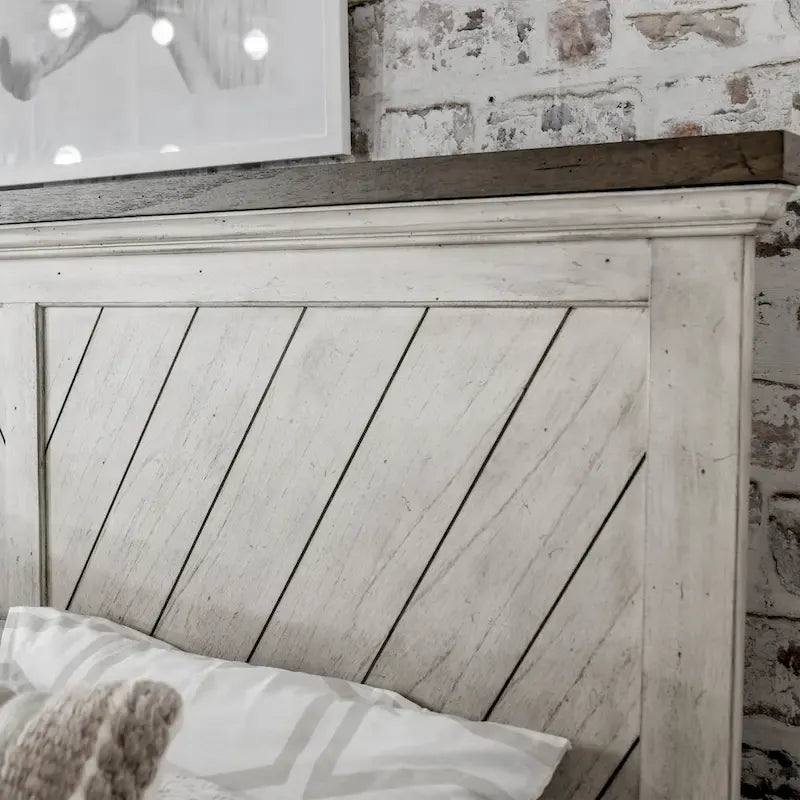 Set camera da letto rustico da 4 pezzi – Letto, cassettiera, specchio e comodino