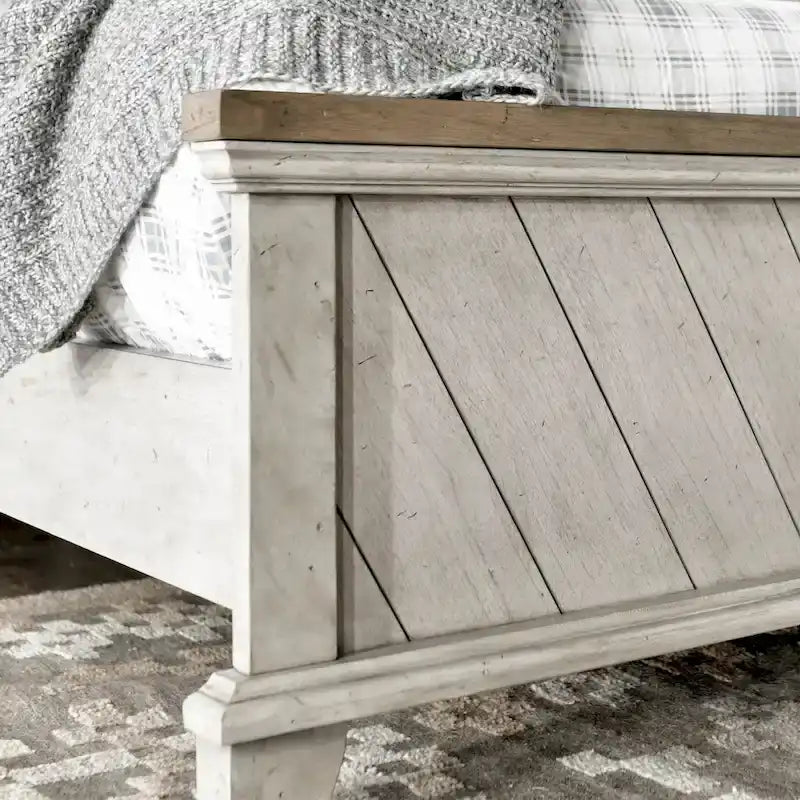 Set camera da letto rustico da 4 pezzi – Letto, cassettiera, specchio e comodino