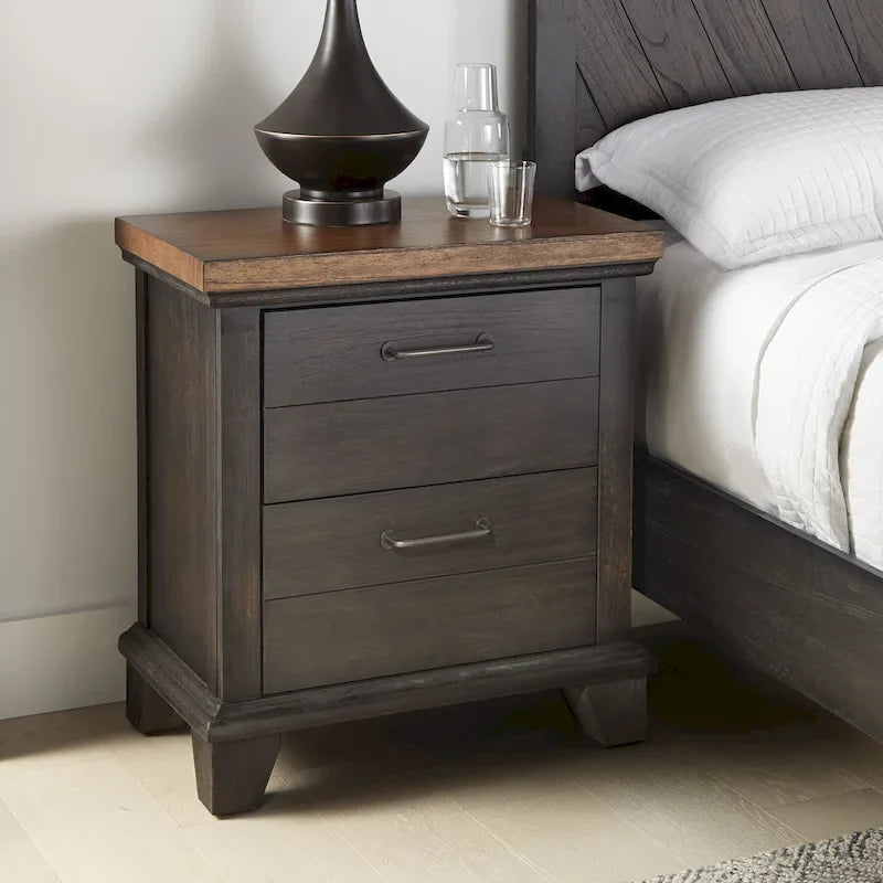 Set camera da letto rustico da 4 pezzi – Letto, cassettiera, specchio e comodino